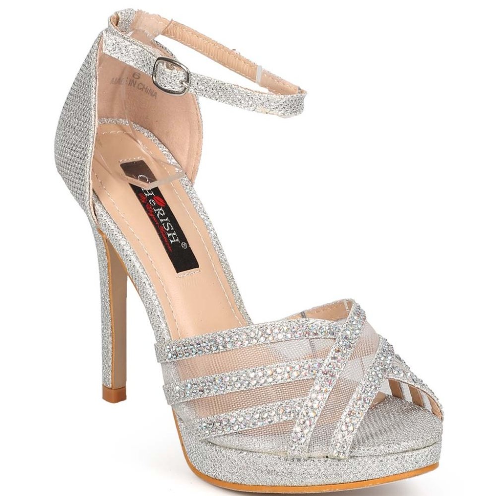 CHeRISH Women Glitter Mesh Peep Toe  Stiletto Heel